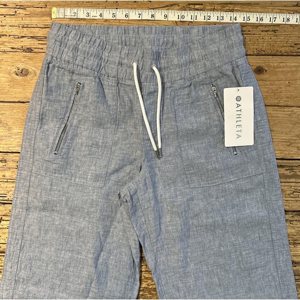 Athleta Women’s Chambray Blue Cabo Linen Mid Rise Wide Leg Pant Size 4 NWT - Picture 5 of 9